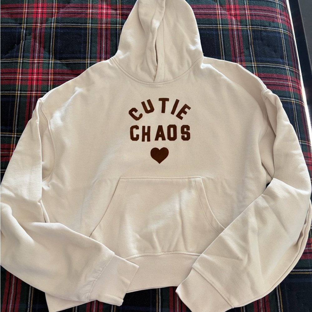 Zara Cream Hoodie with Brown Print